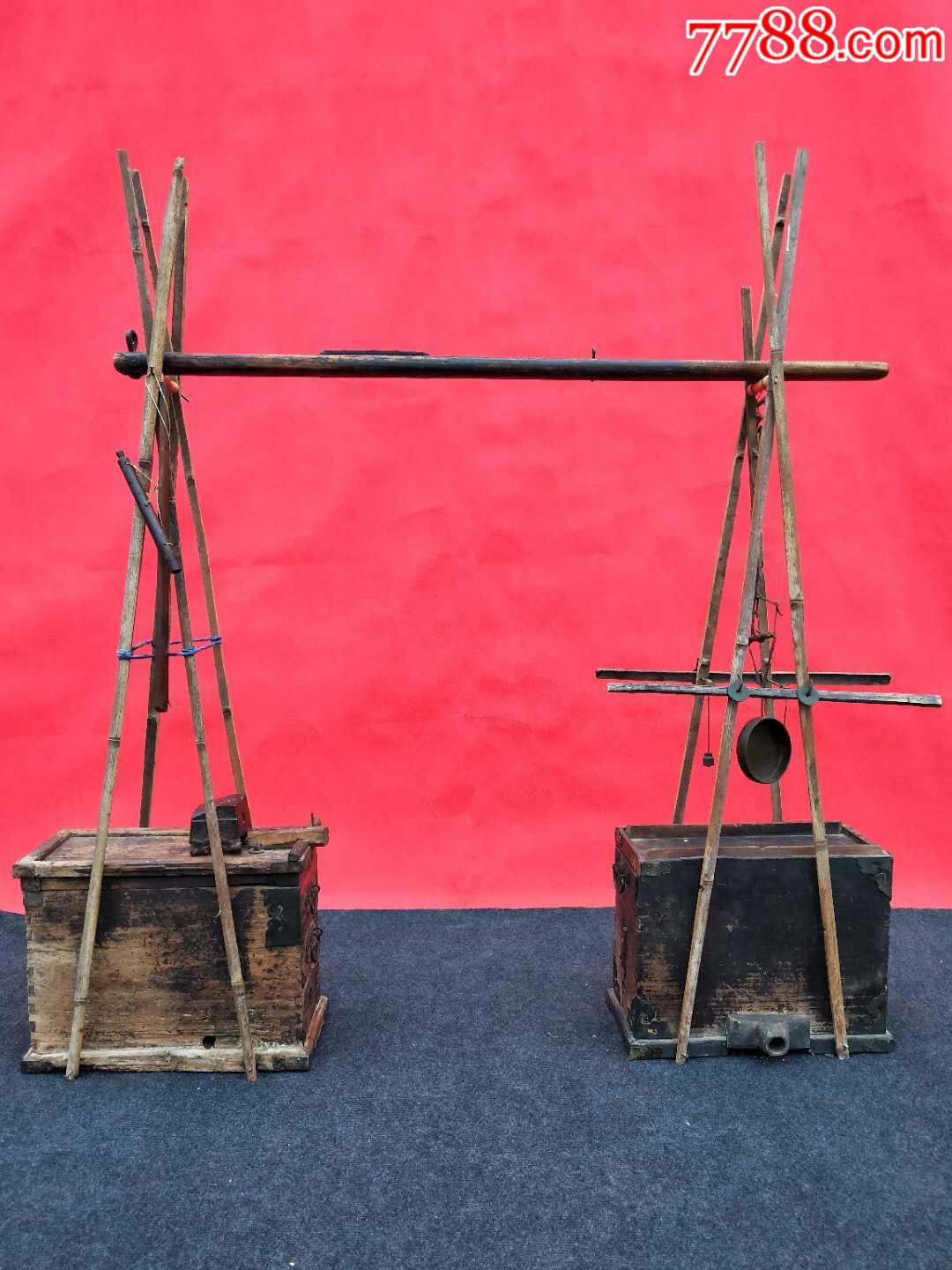 老银匠挑子工具齐全箱子铜包边铜件上印有小进一响黄金万两字样品