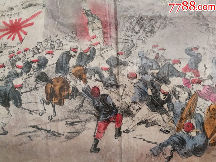 清代时期,明治28年(18*6年)甲午战争画,丹东九连城战斗图