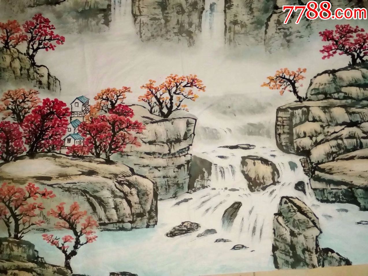 估计是名家名人纯手工绘画大尺寸山水画国画,原创作品,带房子