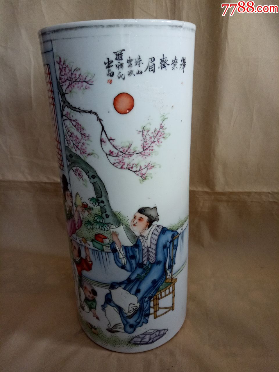 清末粉彩名家罗宿氏举案齐眉帽筒