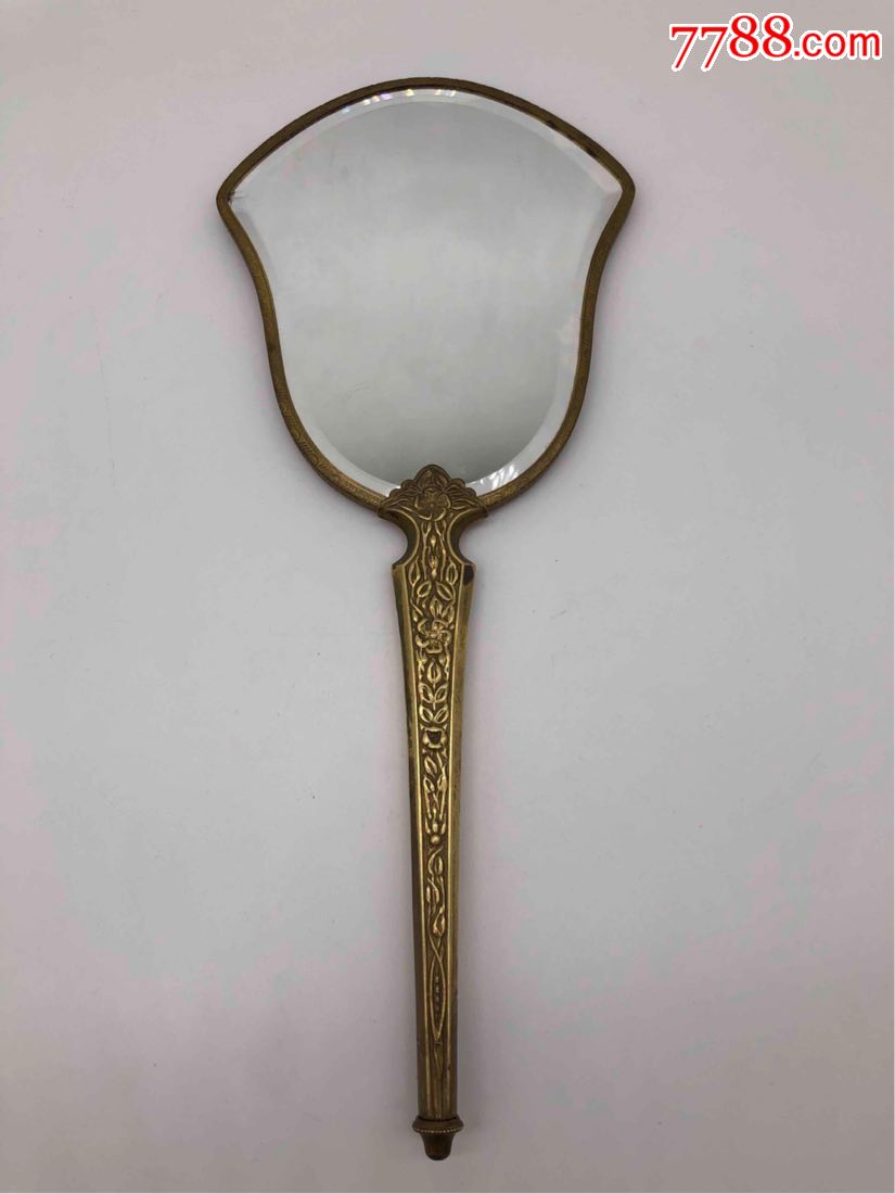 西洋古董镜子铜镜黄铜手镜刺绣镜子手持镜梳妆镜包邮