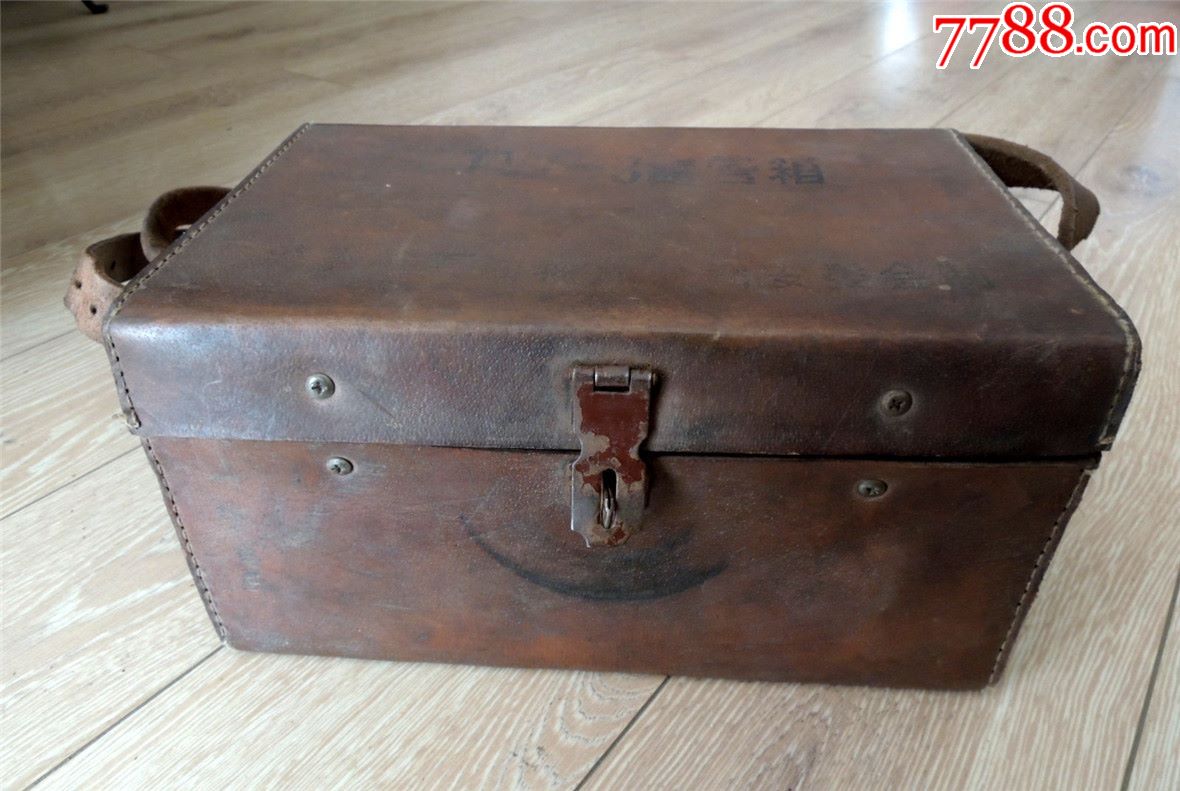 老国货收藏181280年代木胎内外厚牛皮老式安全储物皮箱皮包144kg