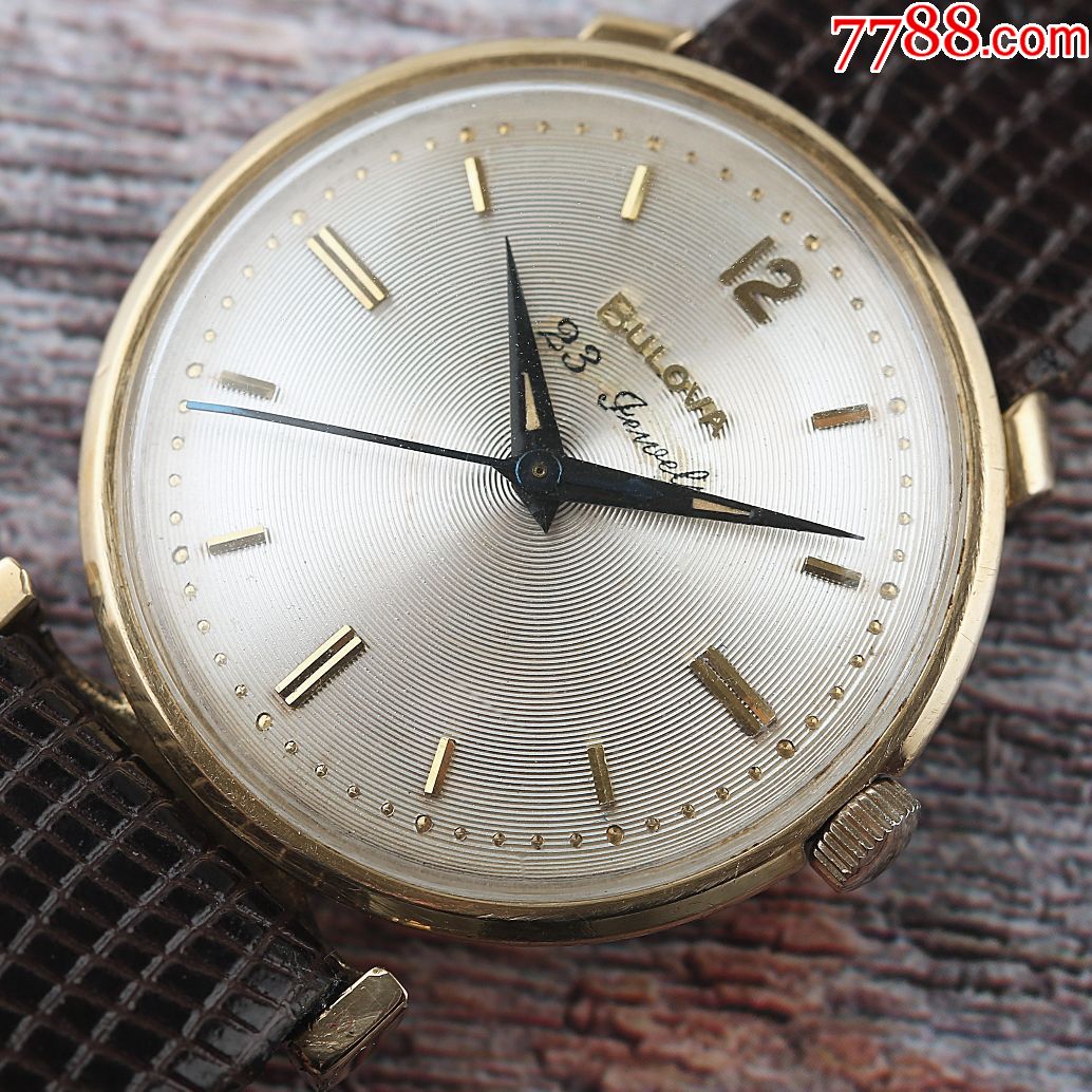 美国宝路华古董表经典唱片纹风火轮幽蓝指针23钻美国自产名机