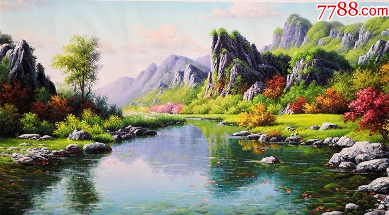 朝鲜一级画家韩成俊风景油画美丽的山川