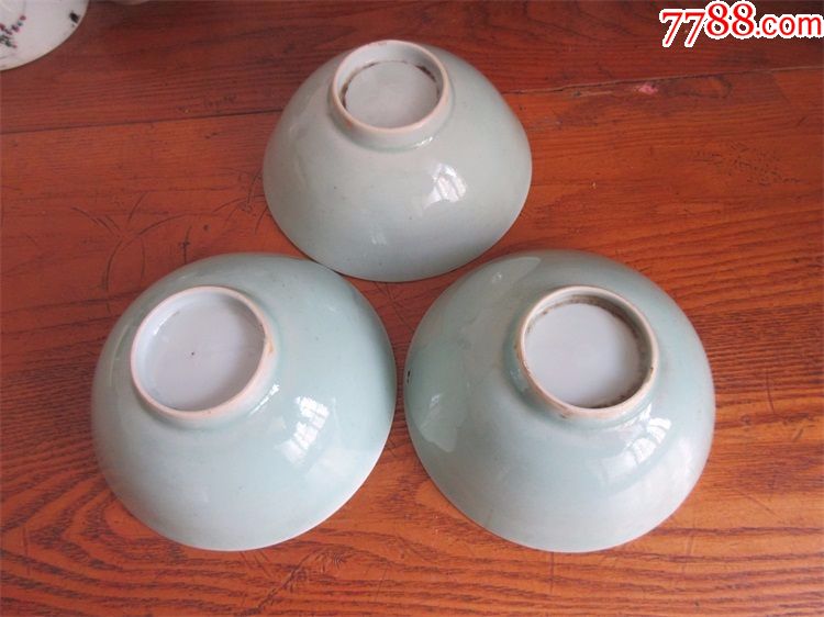 清代民国豆青釉瓷器小碗3个老瓷器老碗釉色漂亮收藏包老历史记忆_价格