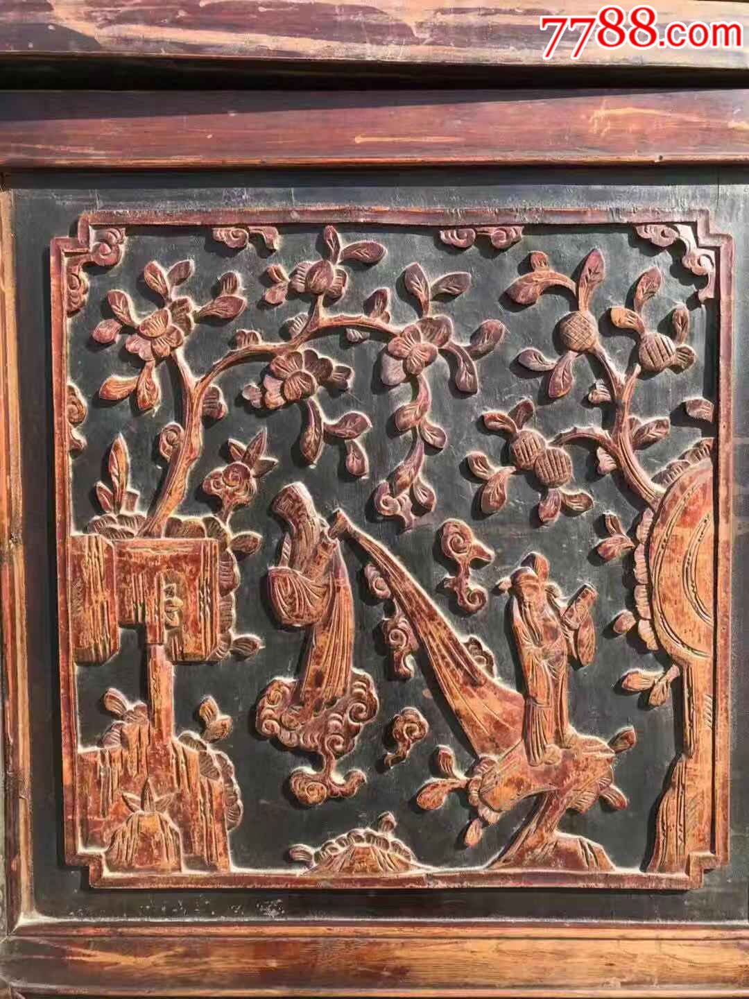 清中期核桃木雕刻书柜雕工精细包浆浑厚尺寸如图