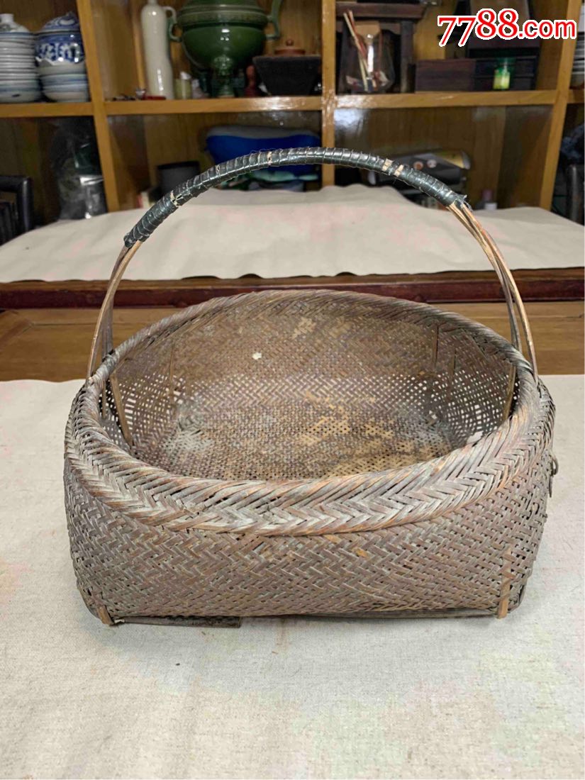 老手工竹编织筐藤篮古董古玩收藏竹篮提篮近代篮子