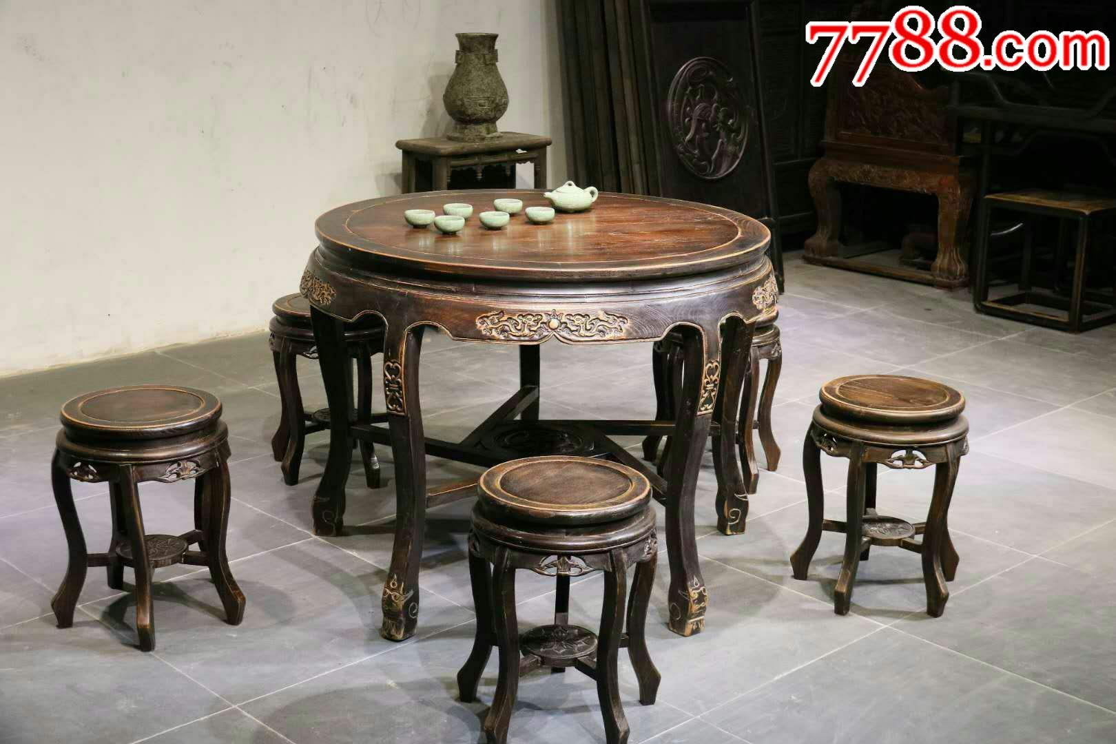 圆桌六件套,材质,硬山榆木