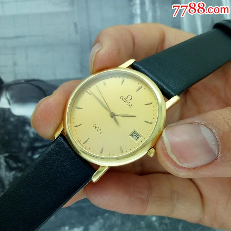 贵金属瑞士欧米茄750—18k石英男表,优雅奢华款,表盘干净黄金表壳灿亮