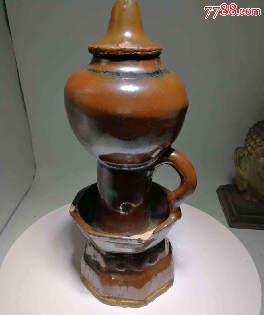 清代紫金釉塔式釉灯台