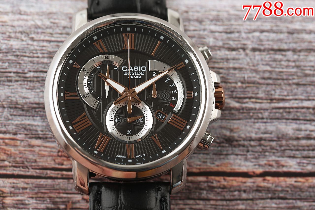 日本卡西欧石英表50m悍将运动型六针计时大热熊猫玫瑰金款-手表/腕表