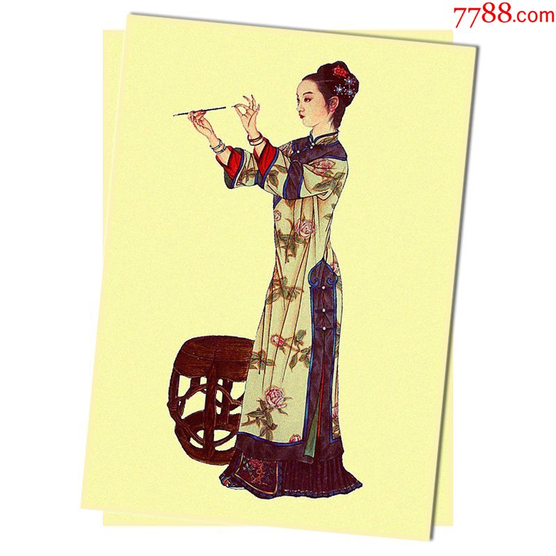 古典美女古风美女古代人物古代美女古人生活复古怀旧牛皮纸海报