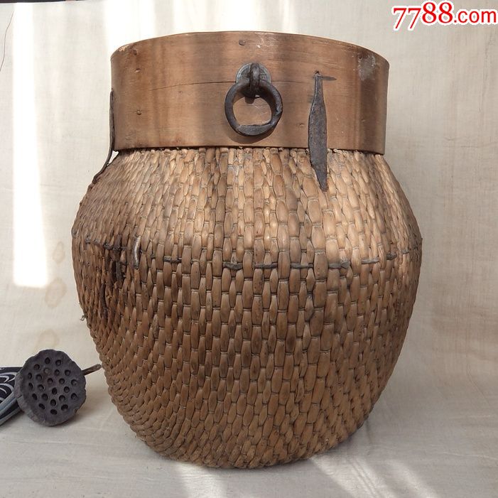 藤编升民俗手工艺老古董杂项怀旧收藏连升三级粮食升斗米面量具