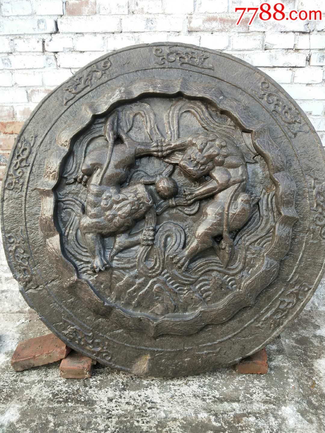 青石双狮夺绣球一个尺才非常少见保存完好值得拥有收藏