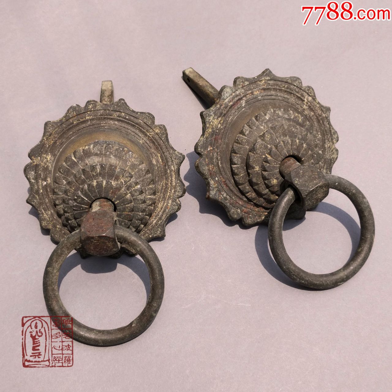 清代民国黄铜老门环全品一对包老好品古玩古董老物