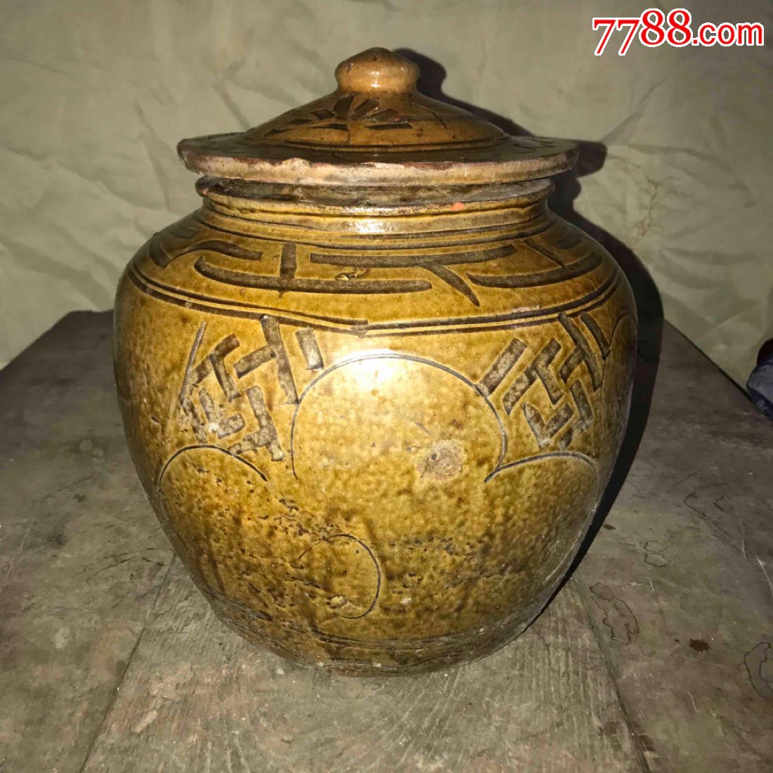 民国马口窑大陶罐带盖基本完好