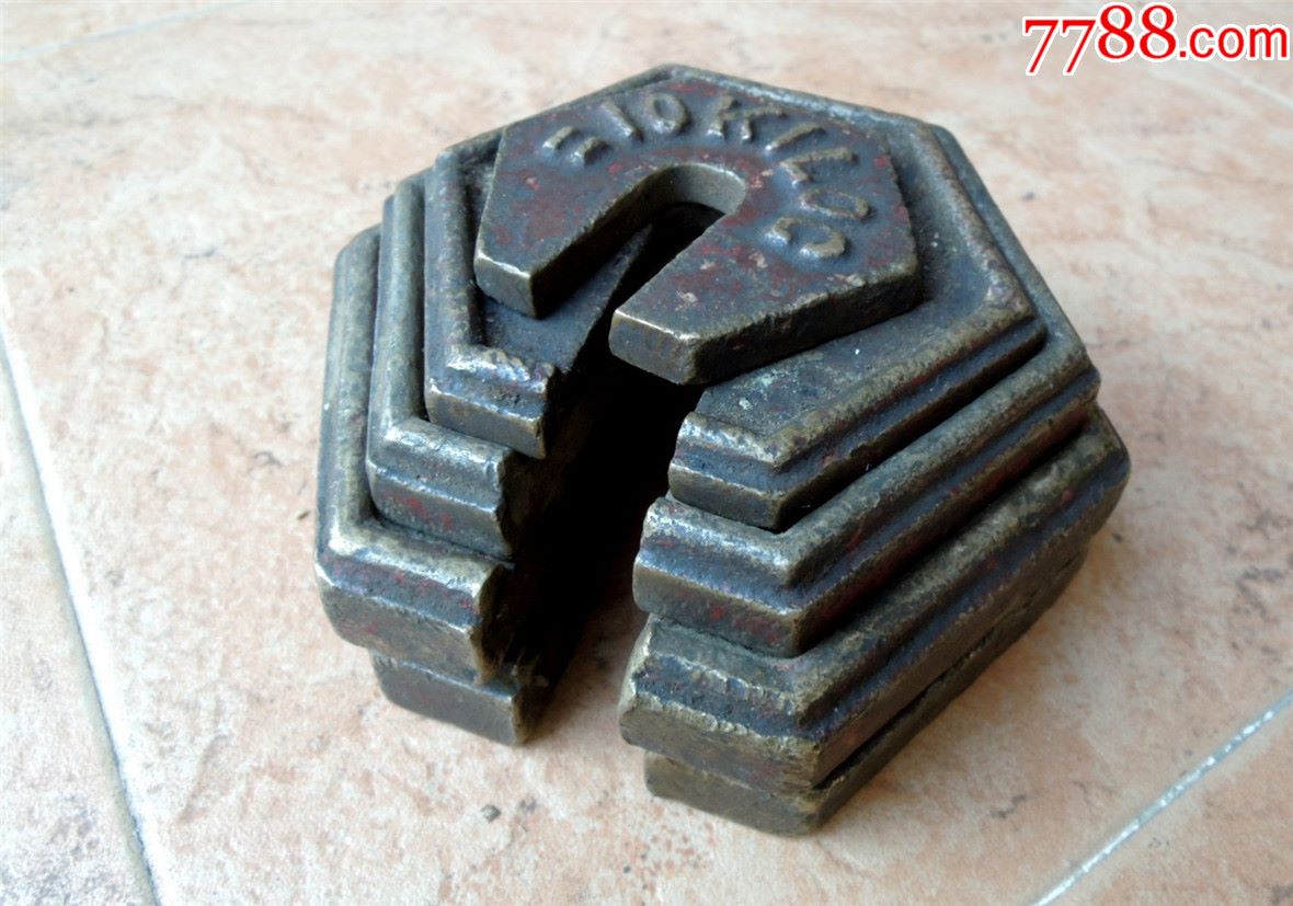 度量衡收藏1910少见民国殖民者遗留全铜六方磅秤秤砣五件套28kg