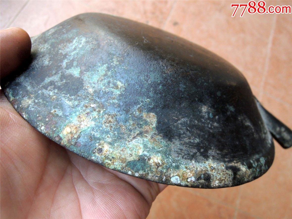 烟具收藏190102-清末民国厚料带柄老包浆熬烟膏铜锅-锈色醇熟