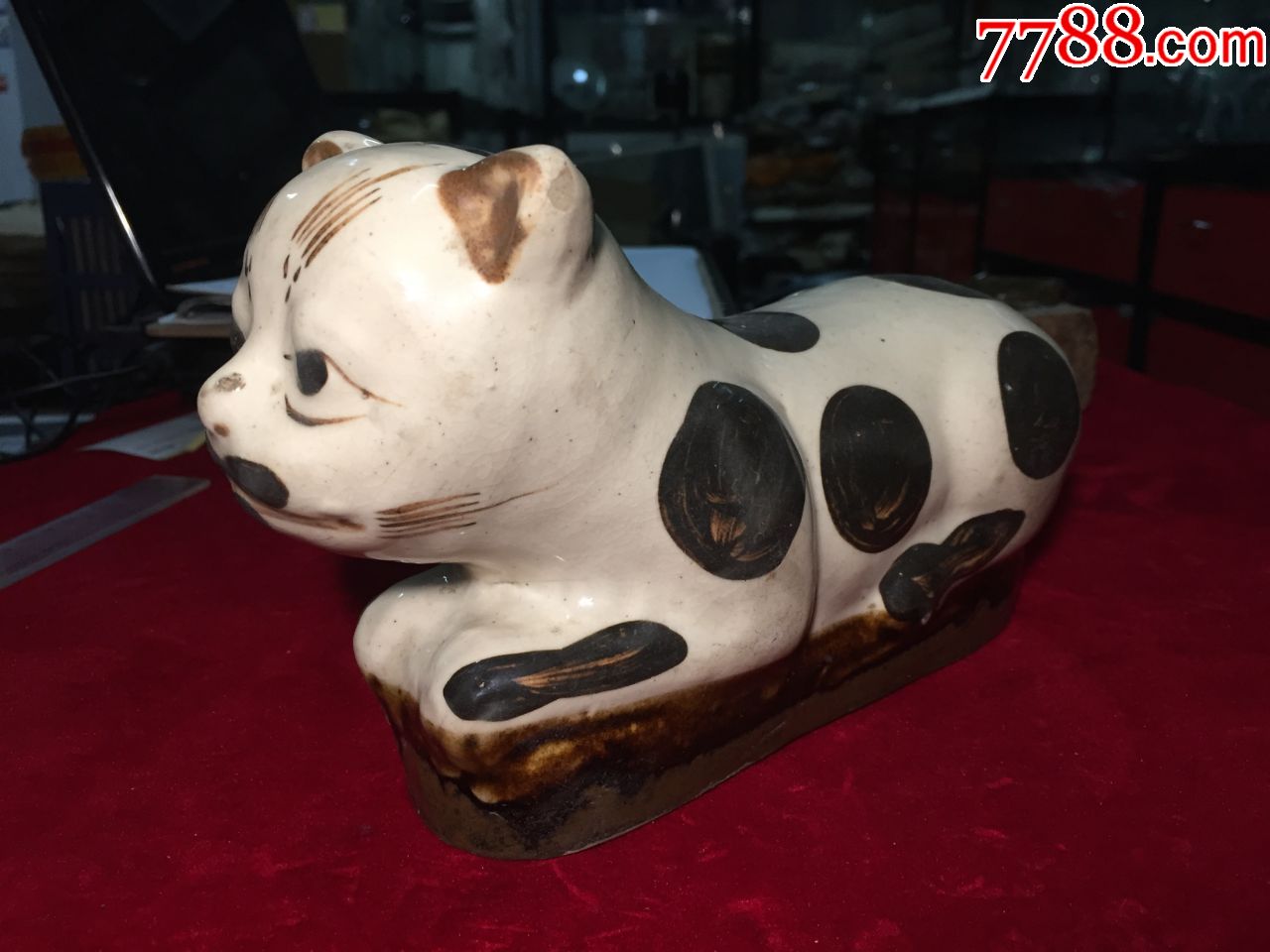 清末民初磁州窑白底黑釉花猫瓷枕-价格:800元-se63695464-黑瓷/天目瓷