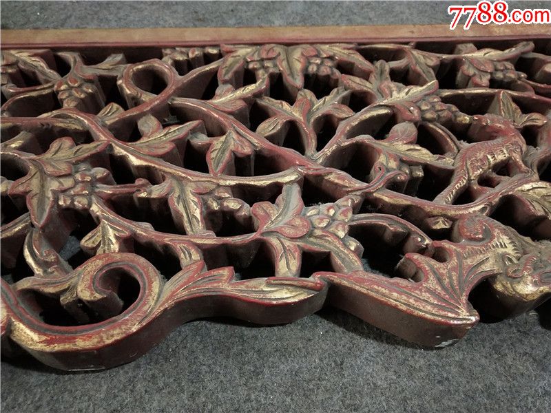 清代金漆木雕床楣板鎏金镂空雕刻挂件挂面屏风挂件老雕透雕古建装