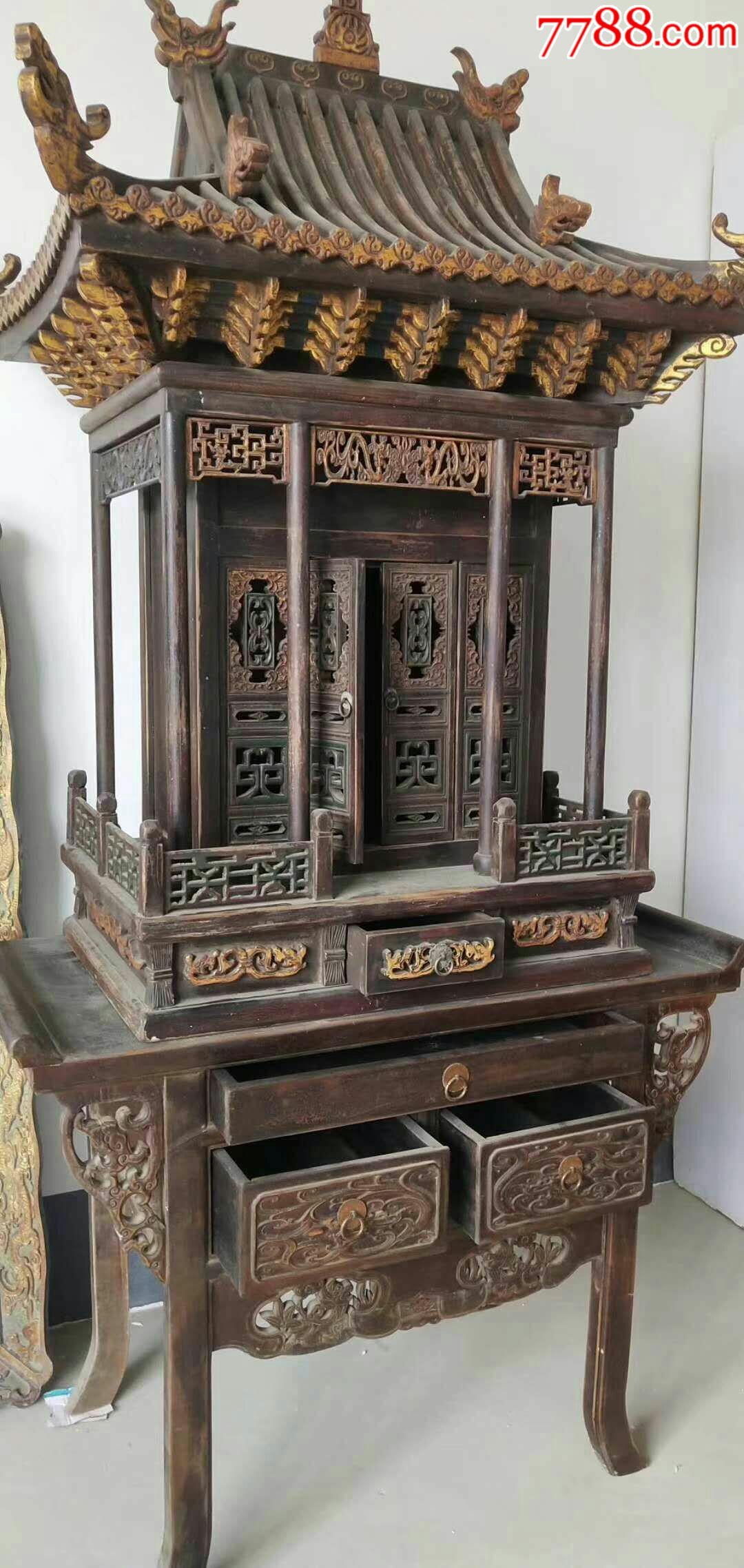 重点推荐!清代老佛龛!大漆描金!工艺精湛!雄伟壮观!保存极其完整!