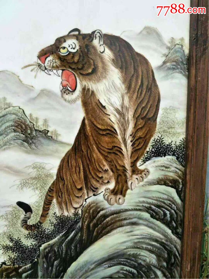 民国瓷板画毕渊明得意之作,王者之风,以瓷入画,以胎为纸,在瓷板上彩绘