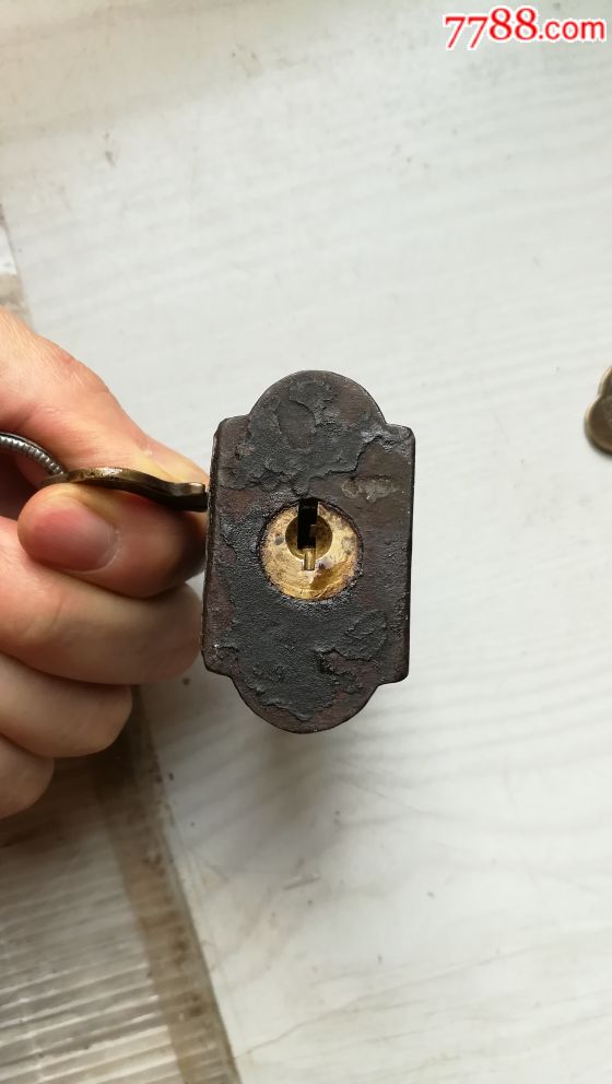 双胆弹珠锁中国广州长江社出品古董老锁