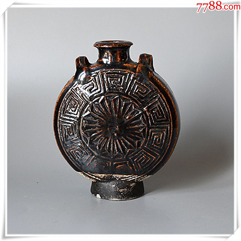 清代马挂瓶抱月瓶宝月瓶酱釉