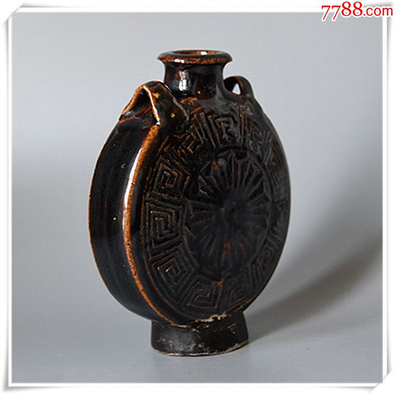 清代马挂瓶抱月瓶宝月瓶酱釉