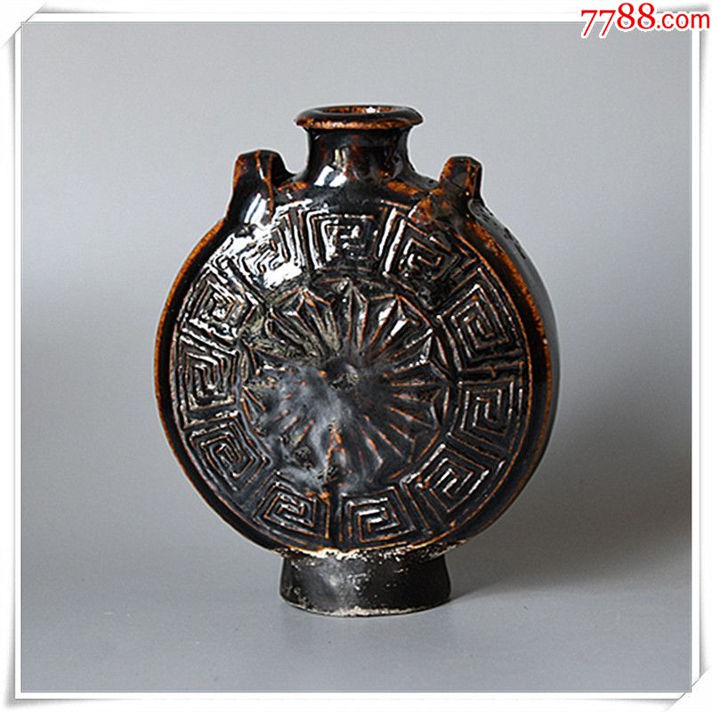 清代马挂瓶抱月瓶宝月瓶酱釉