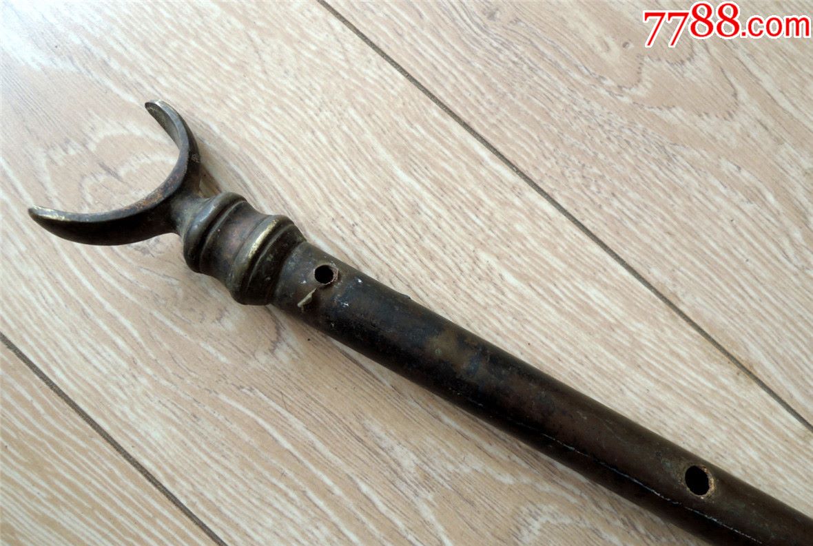 怀旧收藏1910-民国洋房拆下双头月牙铲全铜晾衣杆撑杆149cm-0.8*kg