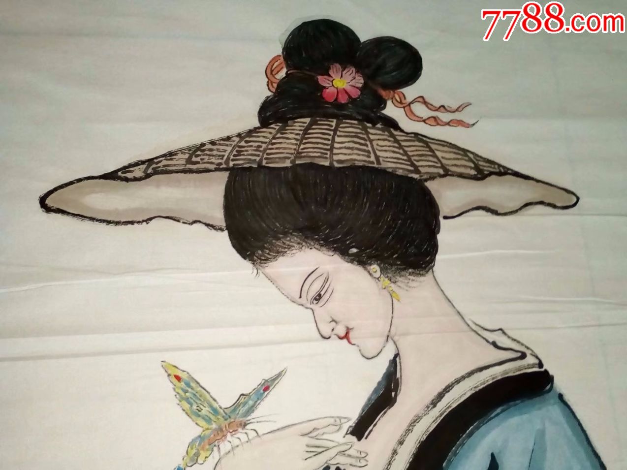 本地名家纯手绘大尺寸人物画国画仕女画采茶女,画的真好,包邮