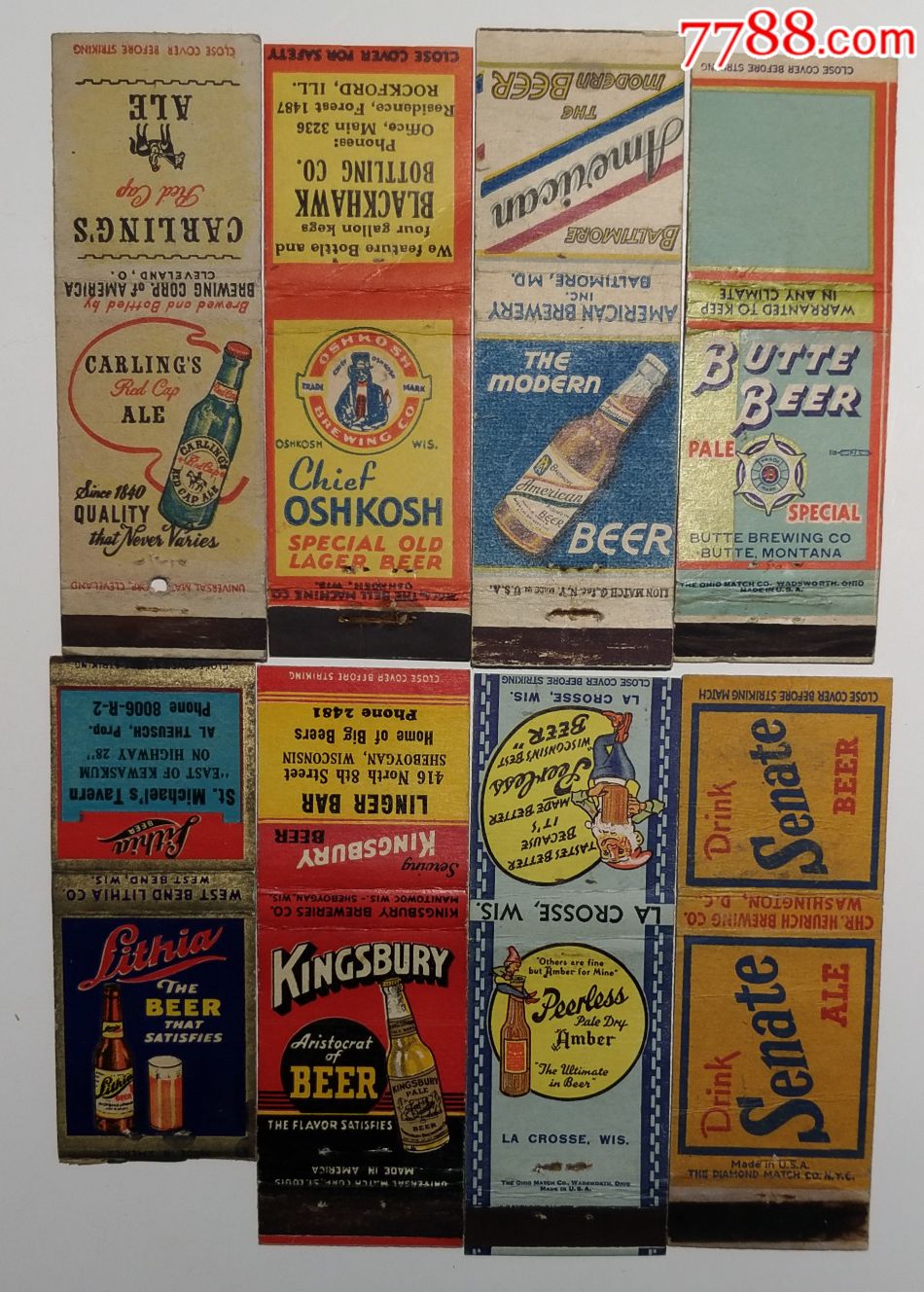 美国早期啤酒广告火柴8个,火花/火柴盒_第1张_7788火花收藏