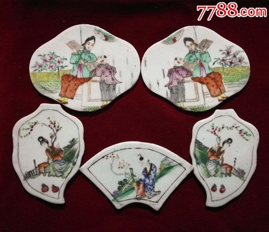 民国粉彩人物典故瓷片一套_彩绘瓷/彩瓷_收藏价格_鉴定交易_7788瓷器