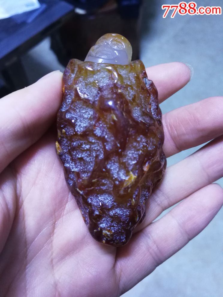 原石玉髓带皮玛瑙雕刻寿星公挂坠摆件把件