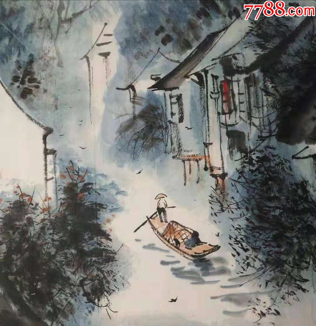 大師真跡~古鎮風貌_山水國畫原作_第3張_7788字畫網