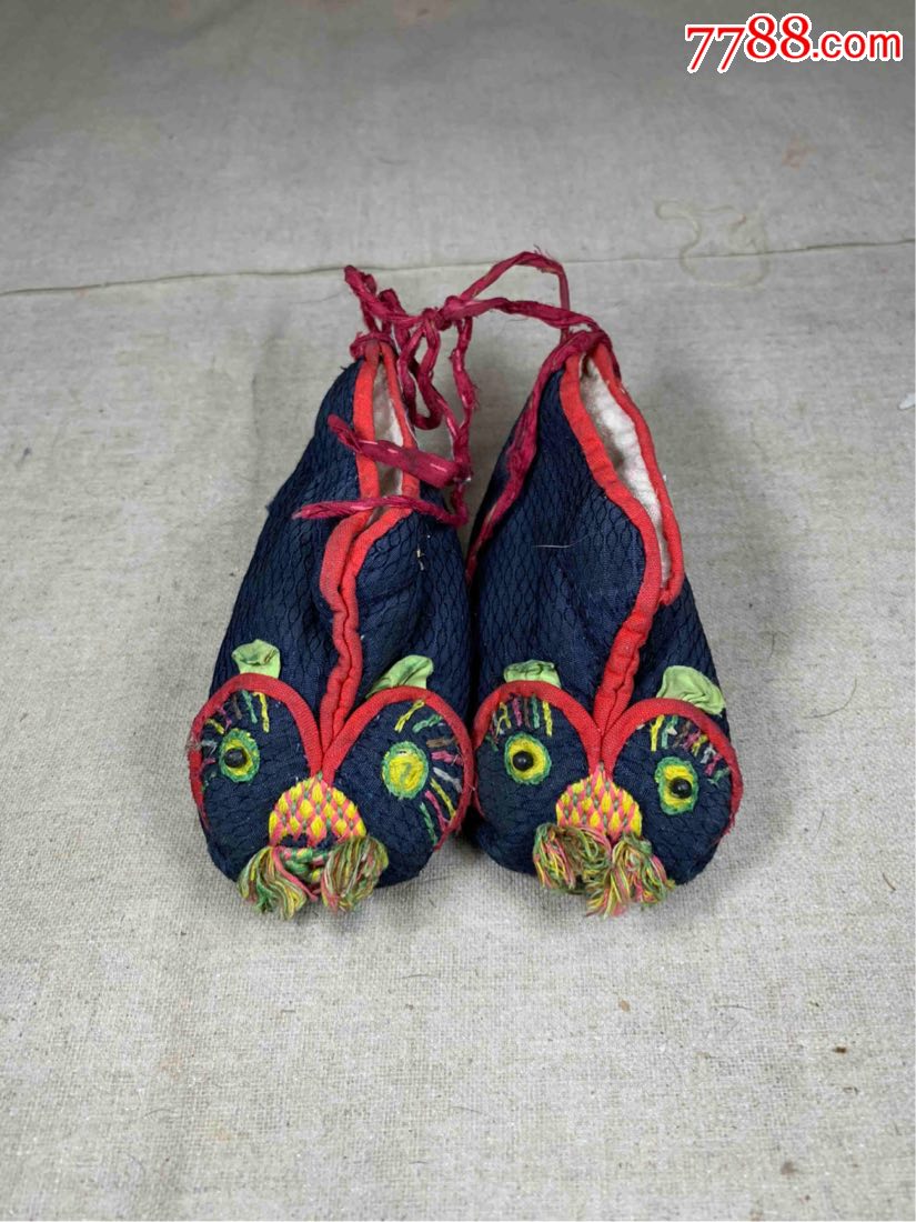 古董古玩收藏杂项鞋子布鞋近代小孩虎头鞋绣花鞋老刺绣苏秀