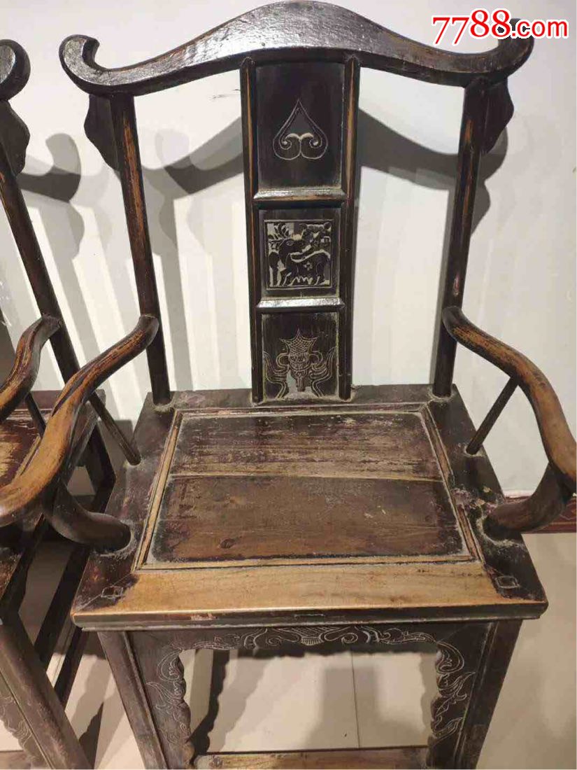 清代核桃木大四出头官帽椅后背三层透雕品相一流源头货