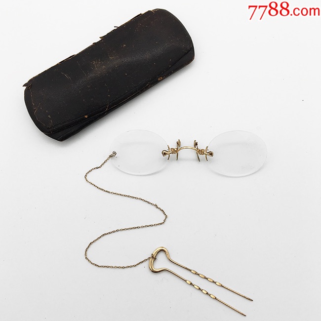 西洋古董夹鼻眼镜.1930年英国制.英伦老件.包金阅读镜.无框老花镜