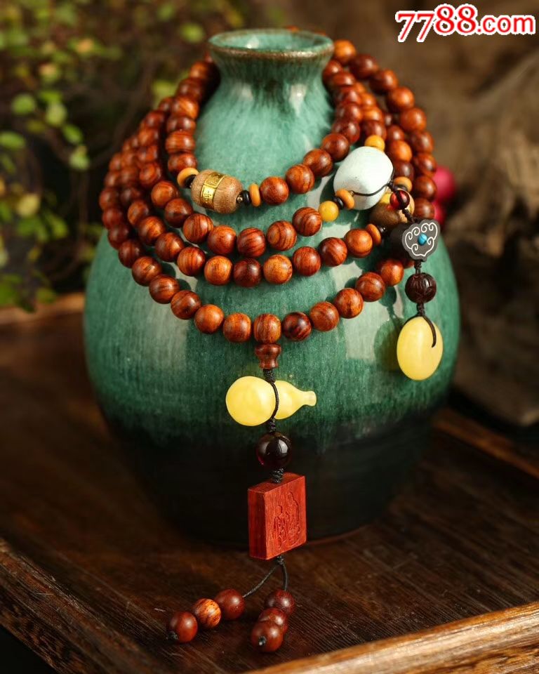 【海黄圆珠多宝搭配】天然海南黄花梨8mm108颗佛珠手串