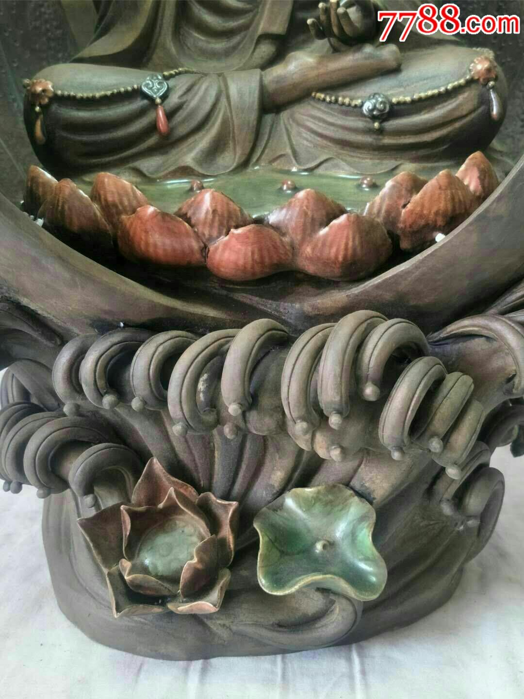 民国紫砂大师周裕恩手工制作的紫砂莲花观音菩萨一尊包浆老辣保存完整