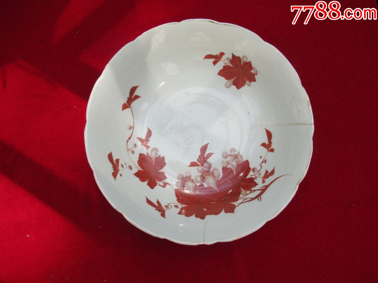 底款江西江生昌出品民国到建国前后枫叶图大碗碗有穿线看图
