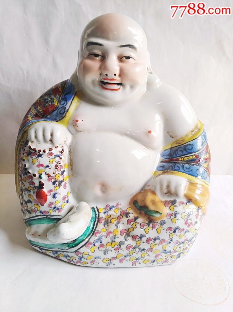 福建会馆款粉彩弥勒佛瓷像一尊