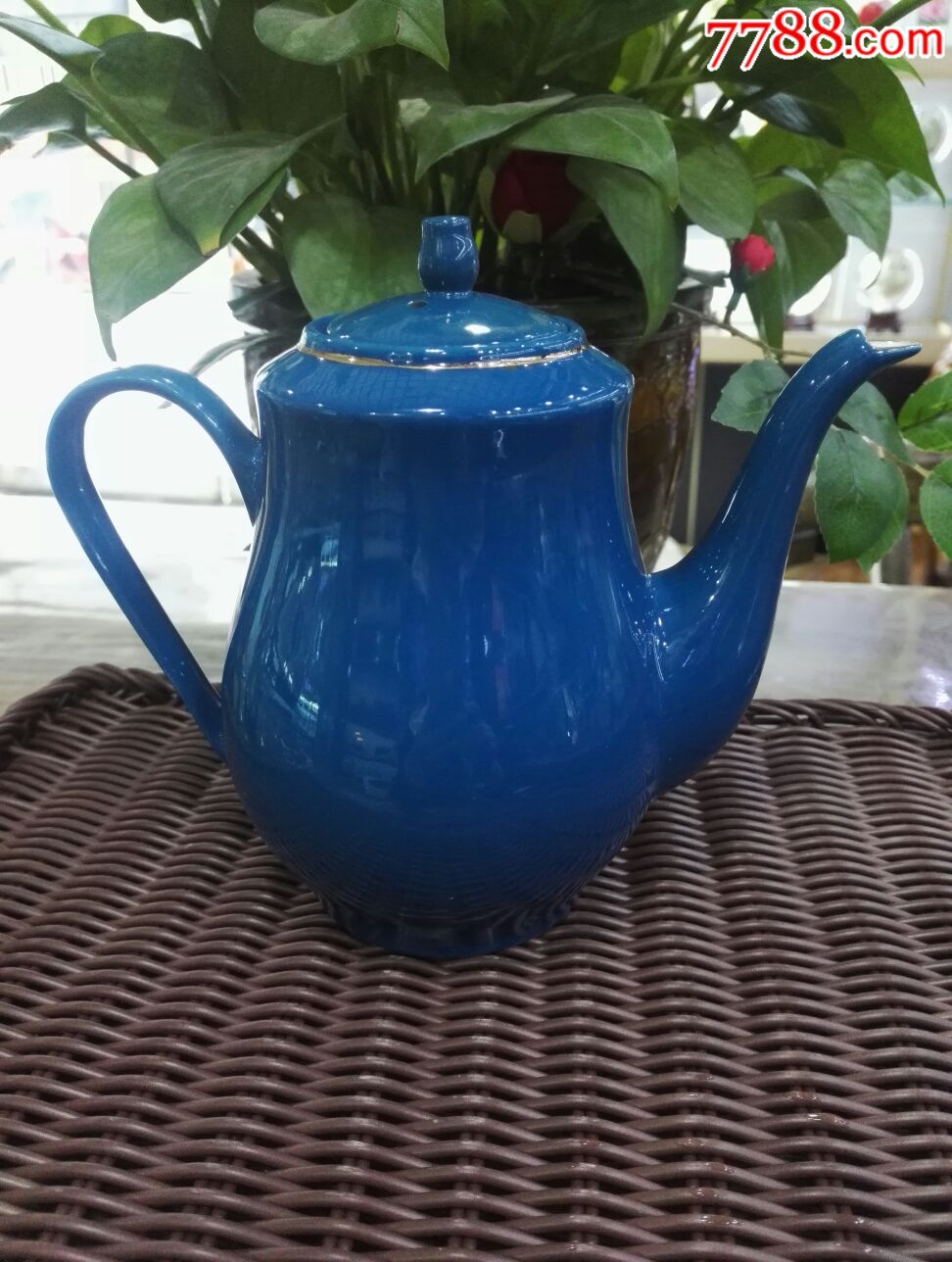 七十年代博山陶瓷厂老陶瓷蓝釉茶壶