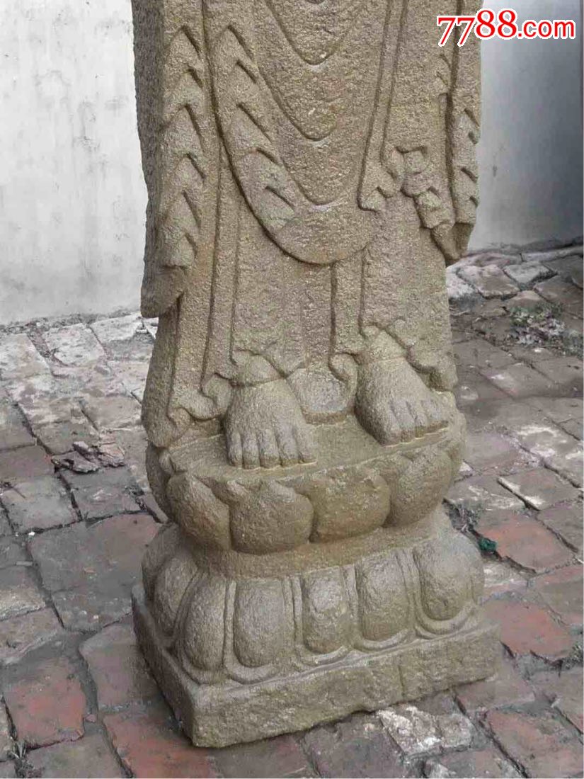 释迦牟尼站佛材质老砂石开脸慈祥端庄站立于莲花座之上一石整雕纯手工