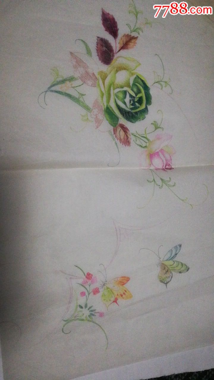 工艺美术厂旧资料……手绘枕套花鸟彩色图案蜡纸底稿(共11张,附4张