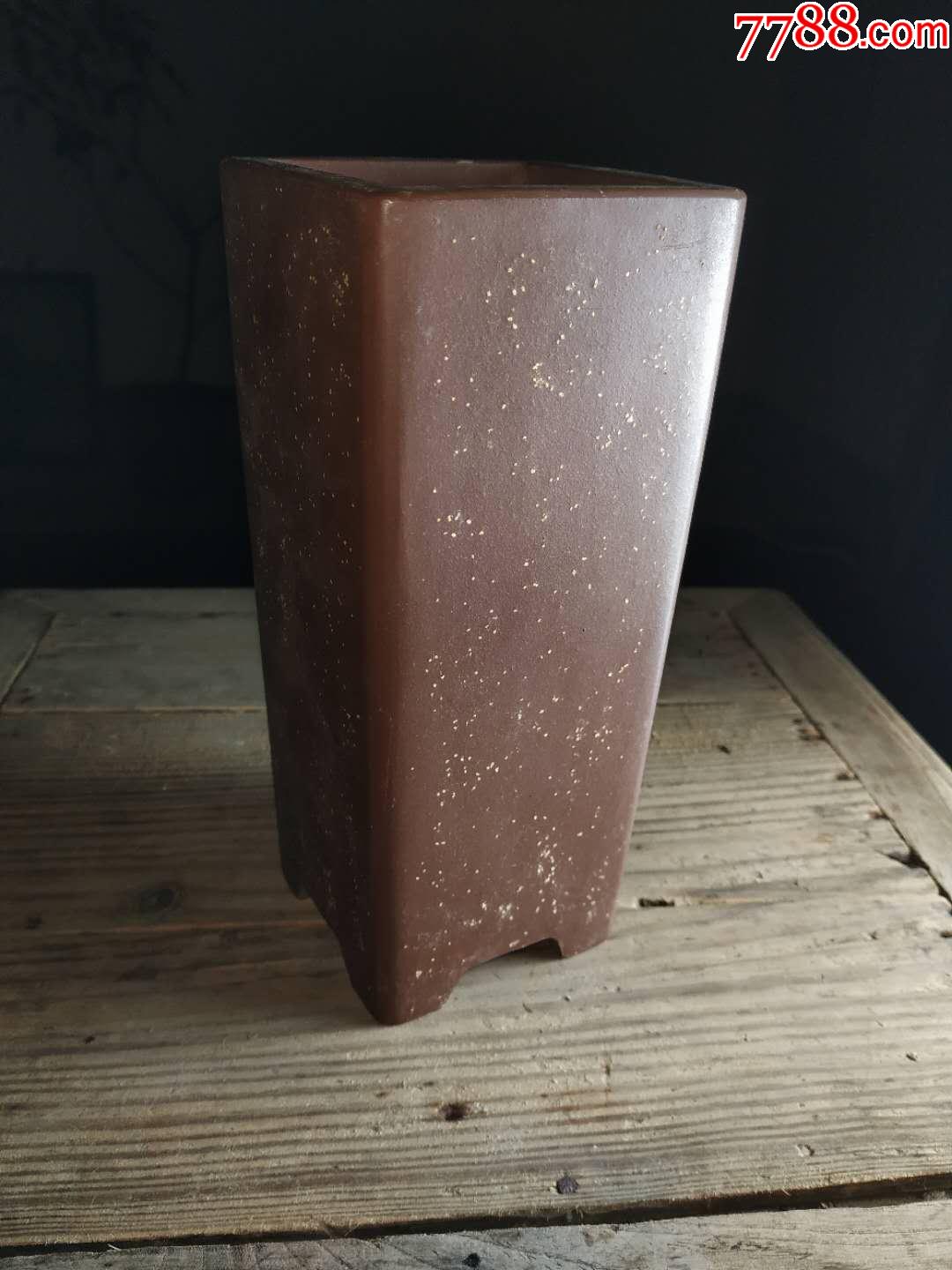 精美中国宜兴底款签筒形撒金紫砂花盆