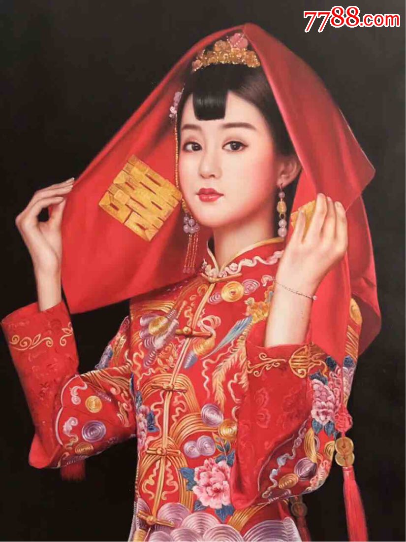 手绘油画新娘一幅