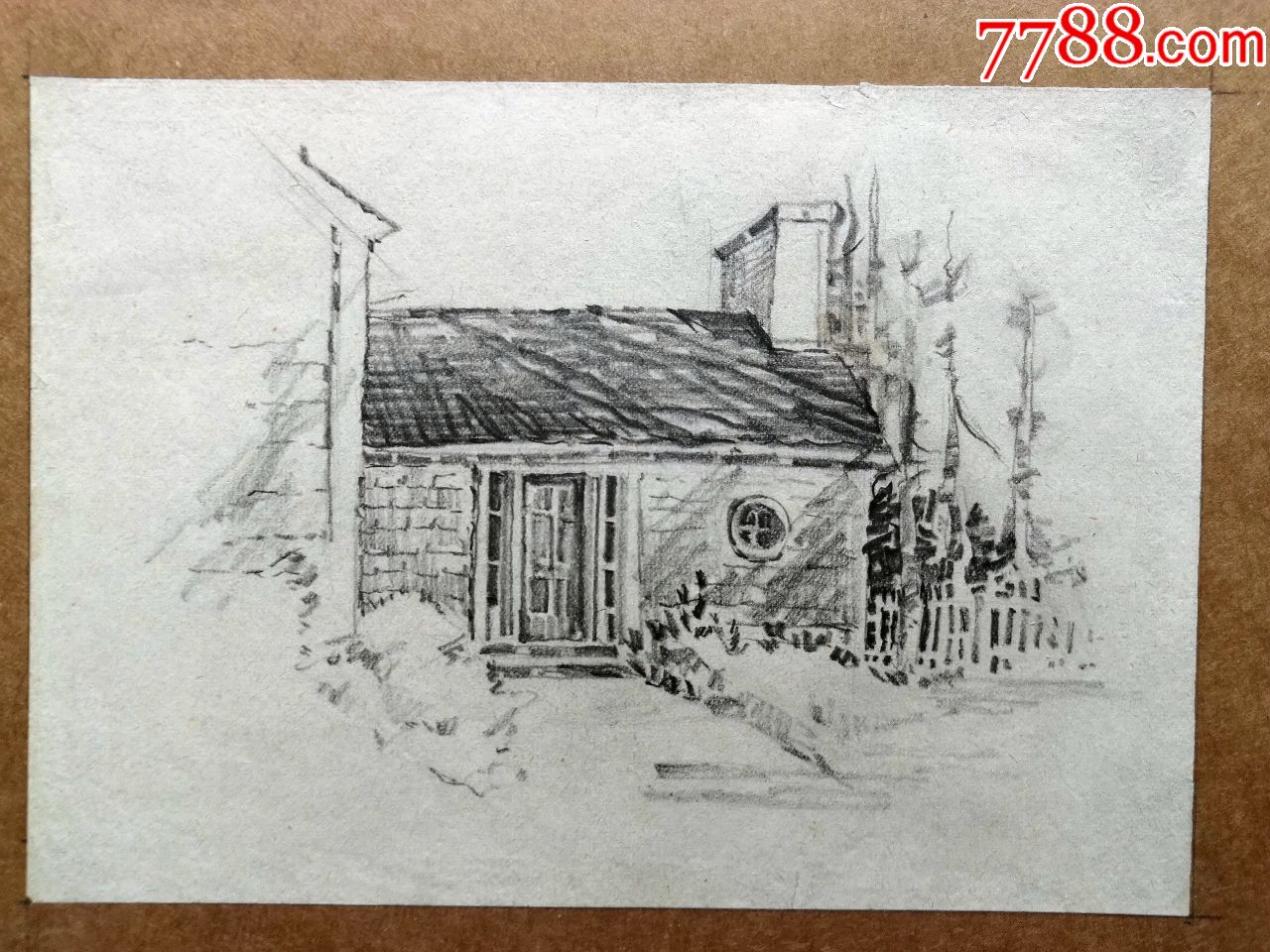 早期无款铅笔素描速写画稿原稿《房屋1》