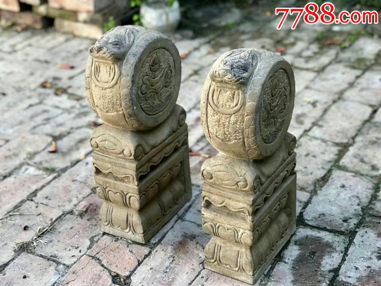 抱鼓石门墩青石莲花须弥座托兽头吊环石鼓雕刻精细包浆温润适